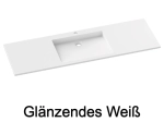 Plan vasque lavabo, sur mesure, Largeur 61 à 200 cm x Profondeur 46 à 80 cm, résine composite de haute qualité, Finition lisse blanc BRILLANT laqué ou mate, Livraison Offerte.